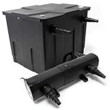 Wiltec Komplettset: CBF-350 Teichfilter bis 12000 L Teichfilteranlage als Durchlauffilter, CUV-224 Teichklärer UVC Klärer mit 24 Watt UV-C Leistung