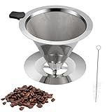 Pizsieat Edelstahl Kaffeefilter Wiederverwendbar Größe 4, Permanent Handfilter Kaffee Coffee Filter mit Tassenhalterung Dripper und Reinigungsbürsten zur Herstellung von Manuellem Kaffee