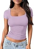 OYIGELZ Tshirt Damen Basic Kurzarm Y2K Slim Fit Oberteile Klassischer Schnitt Crop Tops Einfarbig Shirt Tanktop Sommer Casual Tee Shirts(HellLila-F1,S)