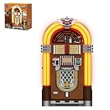 PANTASY Retro-Jukebox-Bauset mit Münz- & Soundfunktion, Mechanisches Musikbox-Modell mit Acryl-Schallplatten, Aufnahmestudio & Minifigur, Sammler-Bauset als Geschenk für Erwachsene und Teenager