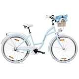 Goetze Style 26 Zoll Damen Citybike, 17 Zoll Tiefeinsteiger Rahmen, 1-Gang Rücktrittbremse, V-Bremse vorne, LED-Beleuchtung, Gepäckträger, Rattankorb, Komfortsattel, mit Ständer & Klingel