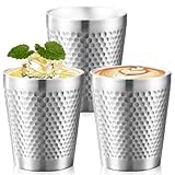 3 Stück Edelstahlbecher, 300 ml Doppelwandig Stapelbar Isoliert Metall Hammermuster Camping Tassen Ohne Henkel, Bruchsicher Trinkbecher Hitzebeständig Spülmaschinenfest für Bier Saft Wasser