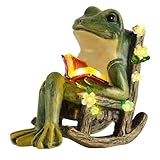 Solar Frosch Garten Statue Dekoration - Lektüre Frösche mit Sukkulente und 7 LED Lichtern Outdoor Dekoration für Terrasse Balkon Rasen Figur Kawaii Frosch Geschenk für Frauen/Mama Deko für Teich