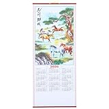 HOODANCOS Chinesische Wandkalender 2026 Jahr Der Pferd 2026 Jährlicher Fengshui-Kalender Mondkalender Chinesischer Tierkreiszeichen-Pferd-Hängekalender