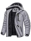 KEFITEVD Herren Winterjacke Gefüttert Wasserdicht Outdoorjacke Thermo Jacke Allwetterjacke Männer Winter Jacke Warme Regenjacke Windbreaker Hellgrau L