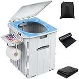 WADEO Tragbare Campingtoilette 38L, Stabile Falttoilette mit Tragkraft bis zu 200kg, Mobiltoilette Faltbares Töpchen mit abnehmbarem Papier- und Telefonhalter und 12 Stück Toilettenbeuteln (Grau)