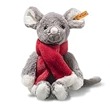 Steiff Kuscheltier Cosy Christmas Mia Maus, Süßes Stofftier mit Kunststoffaugen, Kinder, Jungen & Mädchen, Friends, Plüschtier 21 cm, Grau, 056123