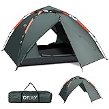 Cflity Camping Zelt, 3 Personen Instant Pop Up Wasserdicht DREI Schicht Automatische Kuppelzelt, Große 4 Jahreszeiten, Backpacking mit Rain-Fly 2 Erweiterbare Veranda für Camping (Grün)