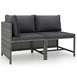 vidaXL Gartenmöbel 2-TLG. mit Kissen Mittelsofa Ecksofa Sitzgruppe Sofa Lounge Garten Garnitur Gartenset Gartensofa Sitzgarnitur Poly Rattan Grau