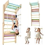 Sprossenwand Kinderzimmer 6-in-1 Indoor Klettergerüst – Kletterwand mit Schaukel, Ringen& Seil – Kletterwand Kinderzimmer aus Holz für Spielspaß & Motoriktraining Zuhause