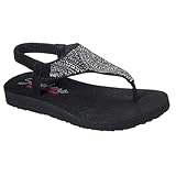Skechers Damen Meditation New Moon Zehentrenner, Black Mitobuck/Smoke Rhinestone, 39 EU
