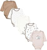 TupTam Baby Body Langarm – Wickelbody Langarm im 5er Pack aus Baumwolle für Mädchen und Jungen, Farbe: Bärchen Sterne Beige, Größe: 50