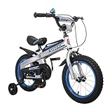 HILAND Knight 16 Zoll Kinderfahrrad für Kinder Jungen ab 4 5 6 Jahre alt Fahrrad mit Stützrädern Klingeln Handbremse Silber Blau