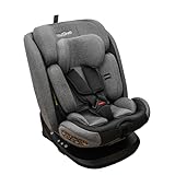 KidsZone Kindersitz 9-36kg für Autos mit ISOFIX - 360° Drehbar, Kinderautositze i-Size für 40-150 cm - 5 Punkt Sicherheitsgurt - Toptether - Einstellbare Kopfstütze Grau