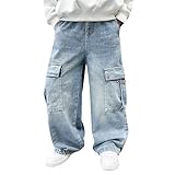 Jeans Jungen 176 weites Bein, Baggy Jeans Jungs Loose Fit Jeanshosen Streetwear Kinder Cargo Relaxed Denimhose Jogginghose Straight Leg Weites Bein Hosen Outdoorhose Freizeithose