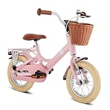 PUKY YOUKE Classic 12 | Kinderfahrrad ab 3 Jahre | Kinderfahrrad 12 Zoll | Ab 3 Jahren | Retro Fahrrad für Kinder mit Korb & Rücktrittbremse | Höhenverstellbar | Made in Germany | Retro Rose