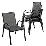 COSTWAY 4er Set Gartenstühle stapelbar, Stapelstühle aus Textilene und Metallgestell, Terrassenstühle mit Armlehnen, 55 x 67 x 83 cm