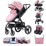 GLOKID Kinderwagen 3 in 1,Reisesysteme, Babywanne Buggy,Voll-Gummireifen,Mit Einem Klick Zusammenklappbarer, Rain cover Mosquito net, Mummy Bag
