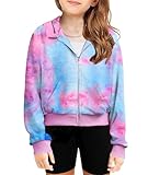 Arshiner Mädchen Kapuzenpullover Kurz mit Reißverschluss Kinder Hoodie Langarm Mode Pullover Herbst Winter Freizeit Langarmshirt für Mädchen 9-10 Jahre Batik