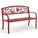 KOMFOTTEU Gartenbank Metall, Sitzbank aus Eisen, Parkbank Wetterfest, Metallbank bis 280 kg belastbar, für Balkon, Garten, Terrasse, 127 x 60 x 88 cm, Rot