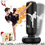 X XBEN 160CM Boxsack für Kinder, Größere Stabile Aufblasbarer Boxsack, Standboxsack ab 3-12 Jahre, Stehender Boxsack, Geschenke für Kinder zum Üben von Karate, Taekwondo und MMA, Schwarz