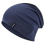 HAMUNI Slouchy Beanie Mütze Damen, Bequeme Baumwolle Mütze Herren, Doppellagige Weiche Winddichte Dünne Mütze, Klassische Modische Beanie Mütze Perfekt für den Alltag und Übergangszeiten (Blau)