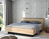 Forte Trondheim Bett 200, Modernes Bett, Doppelbett, Liegefläche: 180 cm x 200 cm, Holzwerkstoff, Artisan Eiche/Schwarzeiche Holzdekor, 198,6 cm breit x 93,5 cm hoch x 208,6 cm tief