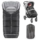 Zamboo Winter-Fußsack für Kinderwagen, Sportwagen & Buggy mit Anti-Rutschschutz, weicher Deluxe-Thermo-Fleece, Reflektorstreifen & Tasche - Schwarz Grau