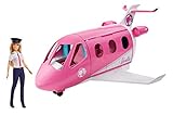Barbie GJB33 - Reise Traumflugzeug verwandelbares Spielset mit Puppe, verstellbaren Rückenlehnen, funktionierender Gepäckablagen, +15 Zubehörteilen, Hündchen, Flugzeugtrolley, für Kinder ab 3 Jahren