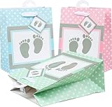 HEKU Premium Geschenktaschen 'Baby' in pastell, 3 Stück I 23x18x10 cm I Edle Prägung & UV-Lack-Veredelung I Vielseitig einsetzbar I Umweltfreundlich & Wiederverwendbar