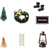 Super Idee Wichteltür Zubehör Set mini Stiefel Laterne Weihnachtsbaum Dekokranz Holzleiter Besen Zuckerstange Teppichdecke Verzierungen für Miniatur Wichtel Tür Wichteltüren Nissedor Kinderzimmer