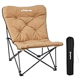 KingCamp Campingstuhl faltbar leicht Camping Stuhl hochlehner Gartenstuhl bequem Gepolster campingstuhl XXL mit Tasche Relaxsessel für Camp Garten Balkon Strand Outdoor Butterfly Campingstuhl,Khaki