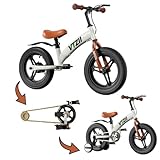 VTZII Laufrad 2 in 1 Kinderfahrrad für Kinder ab 2 3 4 5 6 7 Jahre,mit Bremse Hilfsrad Pedalen,12 14 16 Zoll Kinderlaufrad (12 Zoll, weiß)