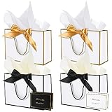 Smivyhp Geschenktüten 4 Stück Papiertüten mit Schleifenbändern mit 4 Grußkarten 10 Taschentuch, Geschenktaschen mit Henkel für Weihnachten Geburtstag Hochzeit Festivalfeier, 28x20x10cm