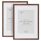 Framelane Set of 2 Bilderrahmen A3 Dunkelbraun - FSC-Zertifiziertes Holzbilderrahmen Dunkelbraun Aus Eichenholz, Mit Passepartout, Kratzfestes & Bruchsicheres Acrylglas, Für Wand- Und Tischmontage