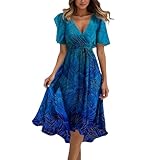 Nuaoxyeu Midikleid Sommer Chiffon Strandkleid Damen 2025 Boho Lange Kleid Mit Gürtel Elegant V-Ausschnitt Sommerkleid Sommer Maxi Dress Blumenkleid Abendkleid Outlet Angebote