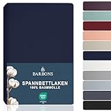 BARBONS Spannbettlaken 180x200cm - 100% Baumwolle Spannbetttuch Oeko-TEX Zertifiziert Bettlaken Jersey Bettwaren und Bettbezug für Boxspringbett und Dicke Matratzen bis 27 cm - Navy 180 x 200