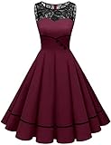 Bbonlinedress Rockabilly Kleider Damen Sommerkleid Abendkleider elegant für Hochzeit Spitzenkleid Cocktailkleid Burgundy L
