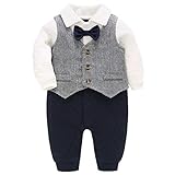 Bebone Baby Jungen Strampler Taufe Hochzeit Babykleidung Langarm Anzug (Grau, 0-3 Monate)