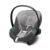 CYBEX Gold Babyschale Aton S2 i-Size, Ab Geburt bis ca. 24 Monate, Max. 13 kg, Inkl. Neugeboreneneinlage, SensorSafe kompatibel, Lava Grey