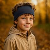 Wollhuhn ÖKO Kinder/Jungen/Mädchen Cooles Elastisches Stirnband/Haarband Bequem Zweilagig Jersey Viele Motive (Einfarbig Dunkelblau)