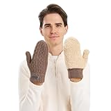 Faxianther Strickhandschuhe Herren Winterhandchuhe mit Fleecefutter Thermo Fäustlinge Handschuhe Winter Dicken Warme Weiche Fausthandschuhe Fingerlose-Handschuhe für Outdoor Sport Laufen Radfahren