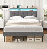 AOGLLATI Polsterbett 140x200 mit Lattenrost aus Metall Bettgestell mit LED-Beleuchtung und Steckdosen Bett mit Stauraum MetallBett mit Kopfteil Doppelbett Bettrahmen mit USB-Anschlüssen