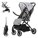 Daliya® YOOPI Reisebuggy, kompakt faltbar, mit Teleskopgriff, Flugzeug Buggy, leichter Alluminiumrahmen, große Räder, Stufenlose Rückenlehne, Stadt-Buggy, Aufbewahrungstasche (Grau)