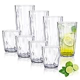 TIE-DailyNec 8 PCS Wassergläser Set, 470ml und 310ml Bunte Trinkgläser aus Kunststoff, Unzerbrechliche Drinking Glass, Stapelbar Camping Gläser für Picknicks, Partys (Transparent)