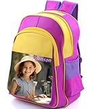 Generisch Personalisiert Schulrucksack mit Individueller Foto,Rucksack Kinder für Jungen und Mädchen, 3-10 Jahre,Ideal für Kita, Kindergarten,Reisen Schulranzen, Geschenk (Purple)