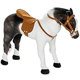 AIYAPLAY Reitpferd mit Soundfunktion, 48 cm Höhe Spielpferd zum Reiten mit Sattel und Zaumzeug, Plüschpferd Stehpferd für Kinder 3-8 Jahre, Metall, Braun+Cremeweiß