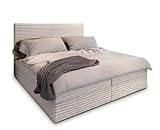 Masseno Boxspringbett PISA 180x200 cm Komplett-Set mit Matratze und Topper, Polsterbett mit Zwei Bettkästen -Creme, TILIA 03