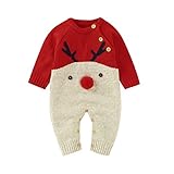 Hifot Baby Strampler Weihnachten Weihnachtsoutfit,Strampler Junge Mädchen,Neugeborenes Santa Rentier Gestrickte Schlafstrampler Weihnachts Party Kleidung Set