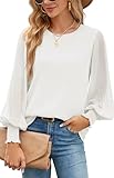 Odosalii Damen Bluse Musslin Lässige Pullover Weiß Trachten Herbst Oberteil Festlich Casual Glitzer Chiffon Shirtbluse Lang, Damen Blusen